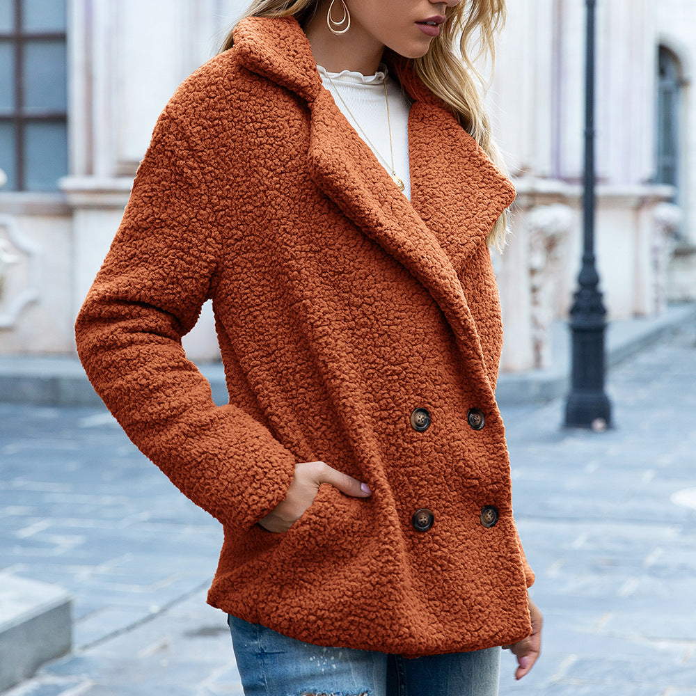 Winter Lapel Button-Up Fluffy Cardigan Coat for Women