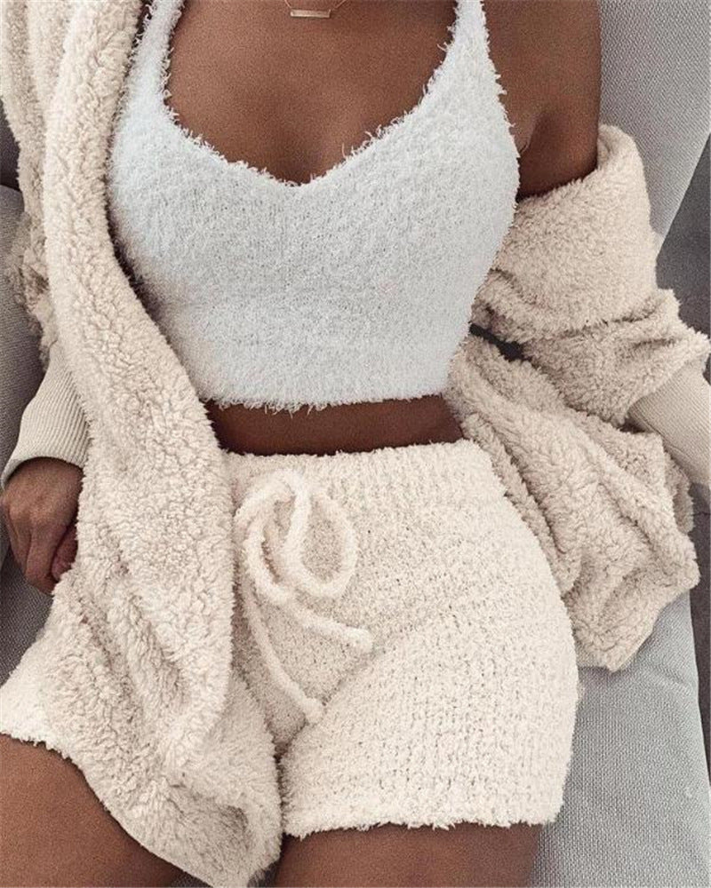 3-Piece Women's Crop Top & Drawstring Shorts Pajama Set