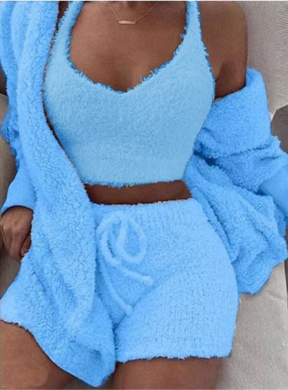 3-Piece Women's Crop Top & Drawstring Shorts Pajama Set