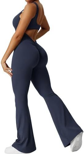 Women’s Sleeveless Flare Jumpsuit for Fitness & Yoga with Long Pants