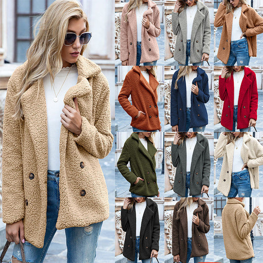 Winter Lapel Button-Up Fluffy Cardigan Coat for Women