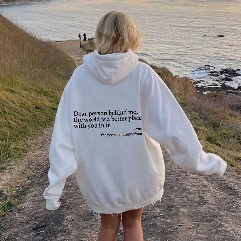 Dear Person Behind Me – Women's Plush Letter Print Hoodie