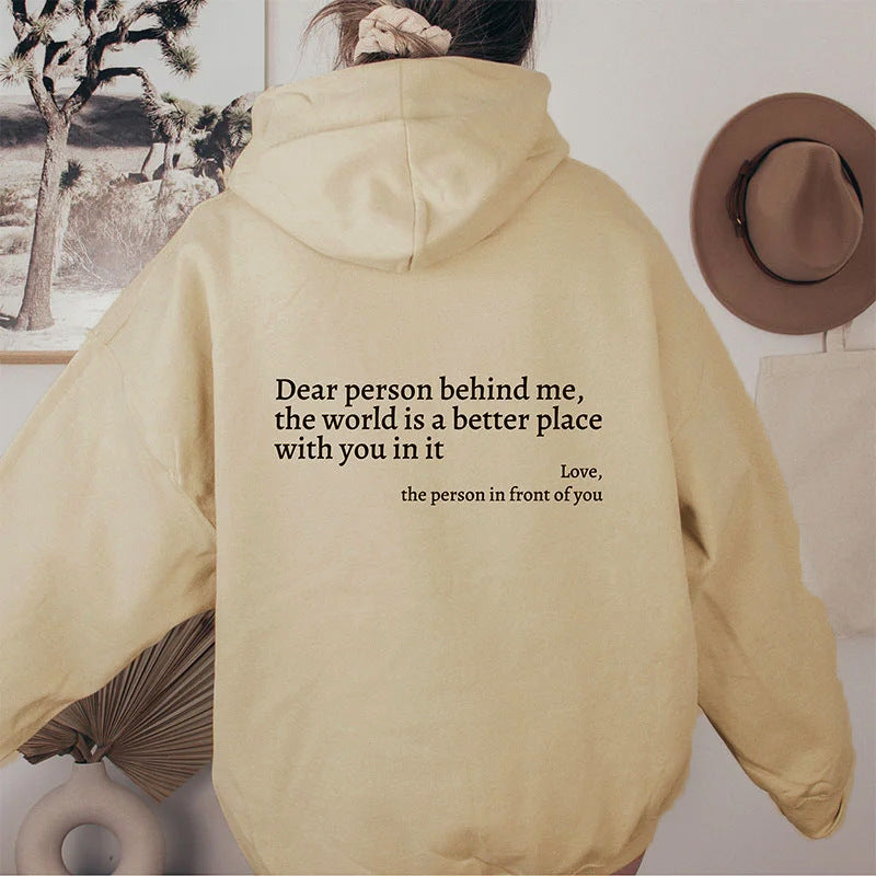 Dear Person Behind Me – Women's Plush Letter Print Hoodie