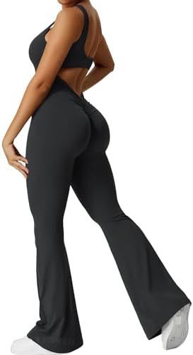 Women’s Sleeveless Flare Jumpsuit for Fitness & Yoga with Long Pants