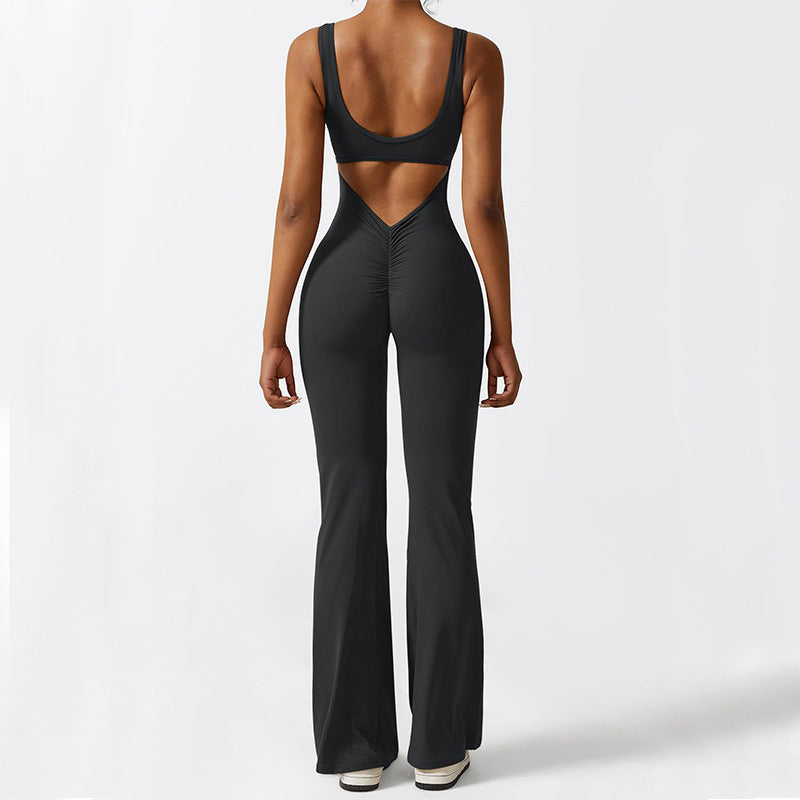 Women’s Sleeveless Flare Jumpsuit for Fitness & Yoga with Long Pants