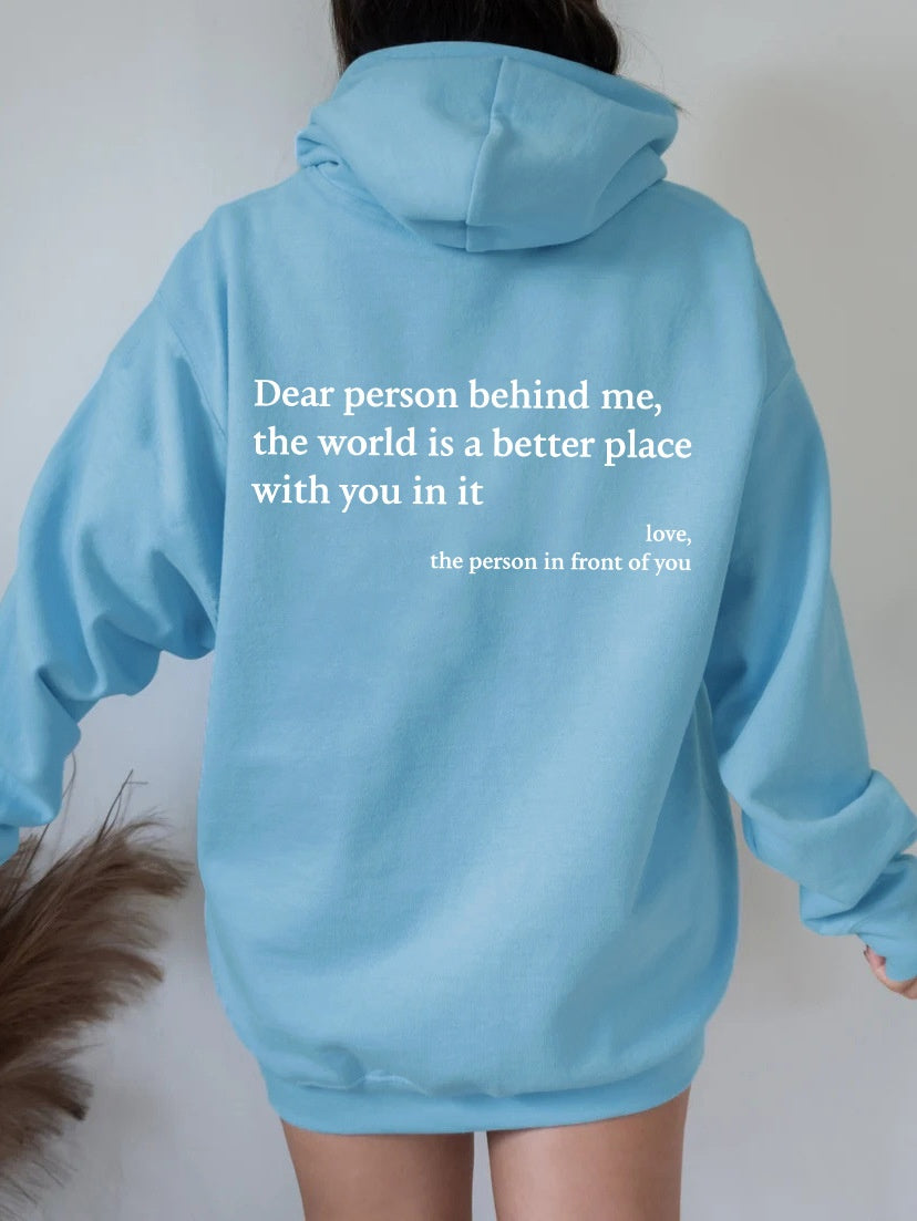 Dear Person Behind Me – Women's Plush Letter Print Hoodie